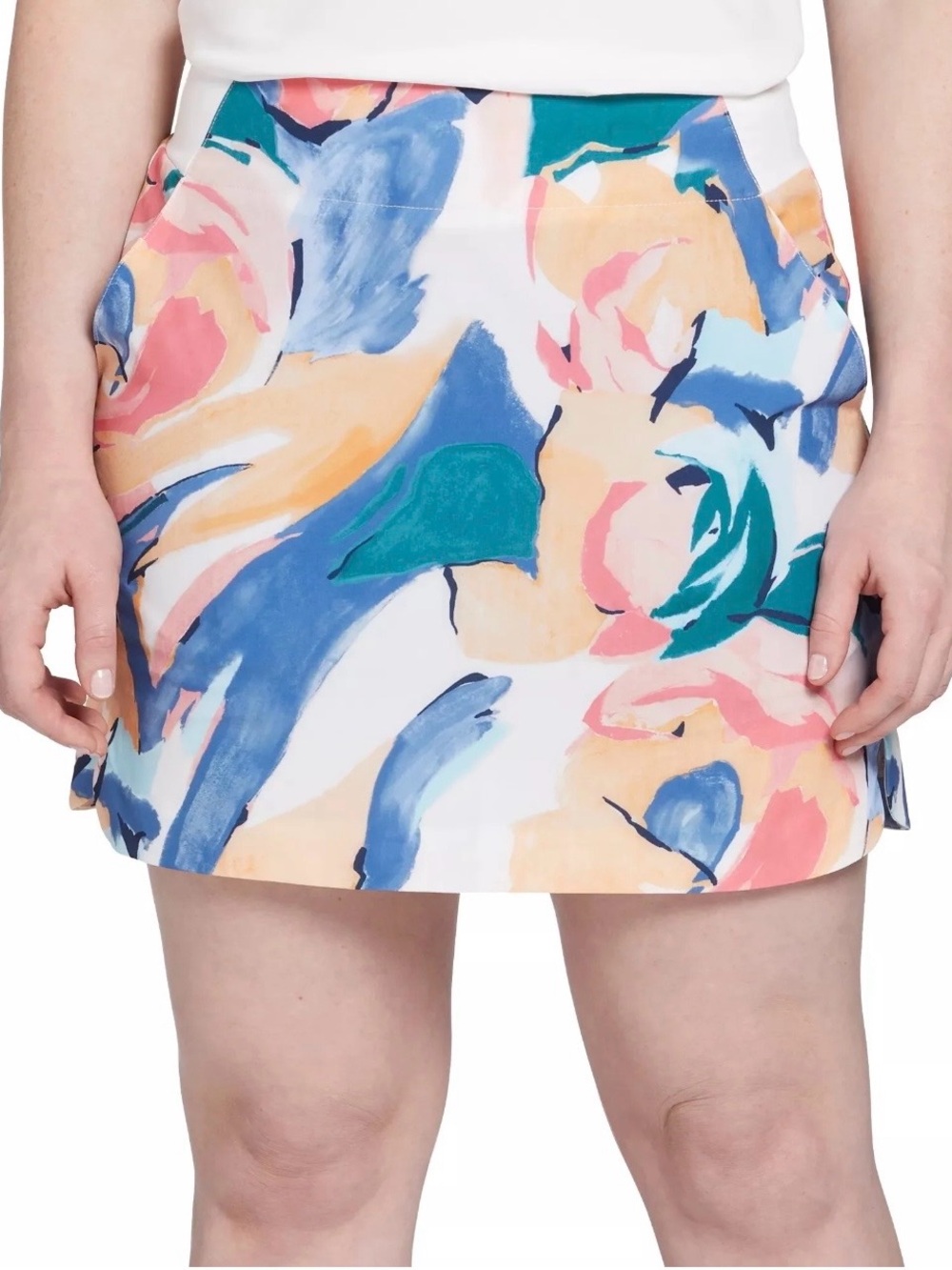 Walter Hagen Abstract Brushstroke Skort in Coral, Navy & Teal Size Small